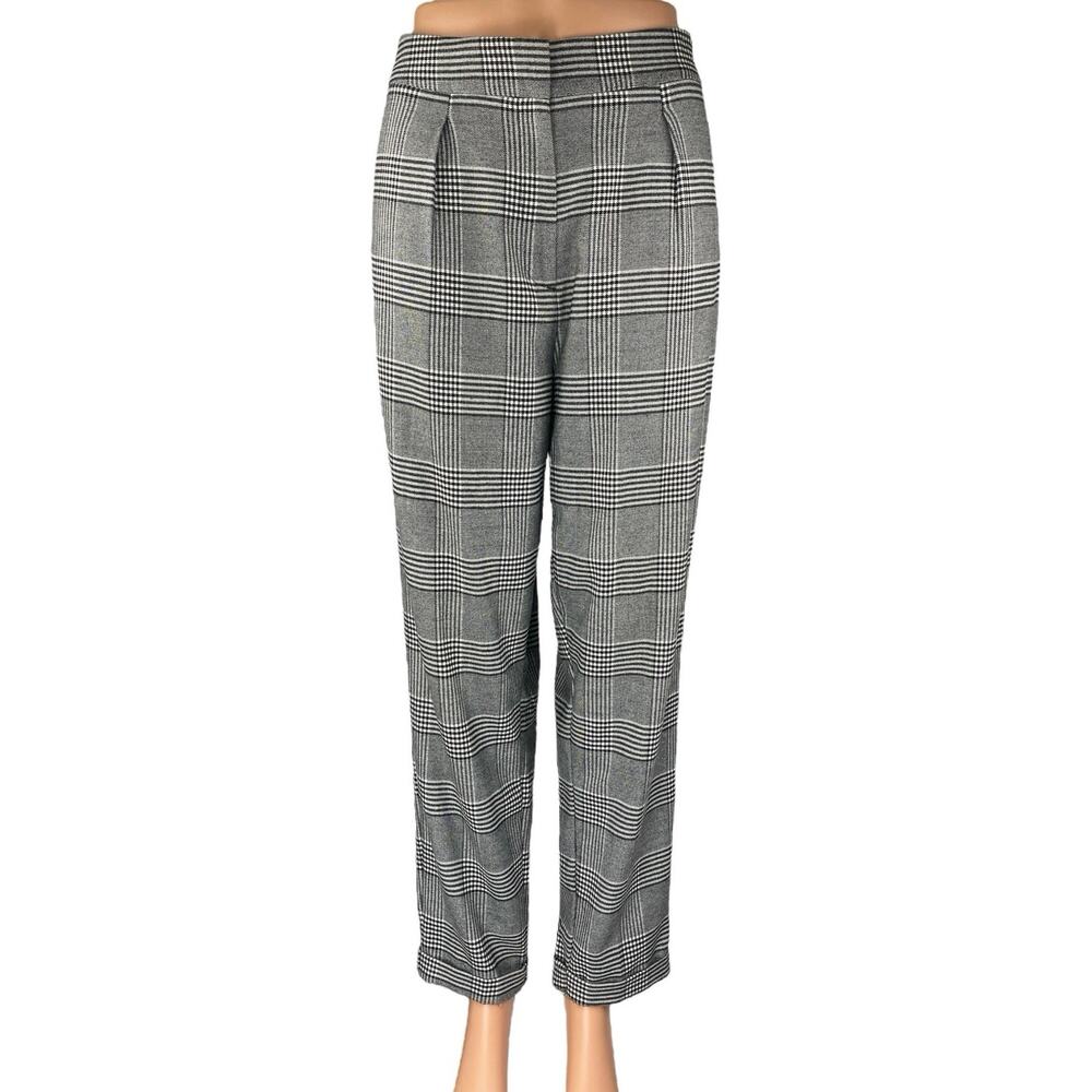 Marks & Spencer Black Gray Classic Plaid Pleated Tapered Trousers Pants Size XL
